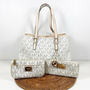 Michael Kors Cream and Tan Women's Bag Set Wallet Pouch Purse